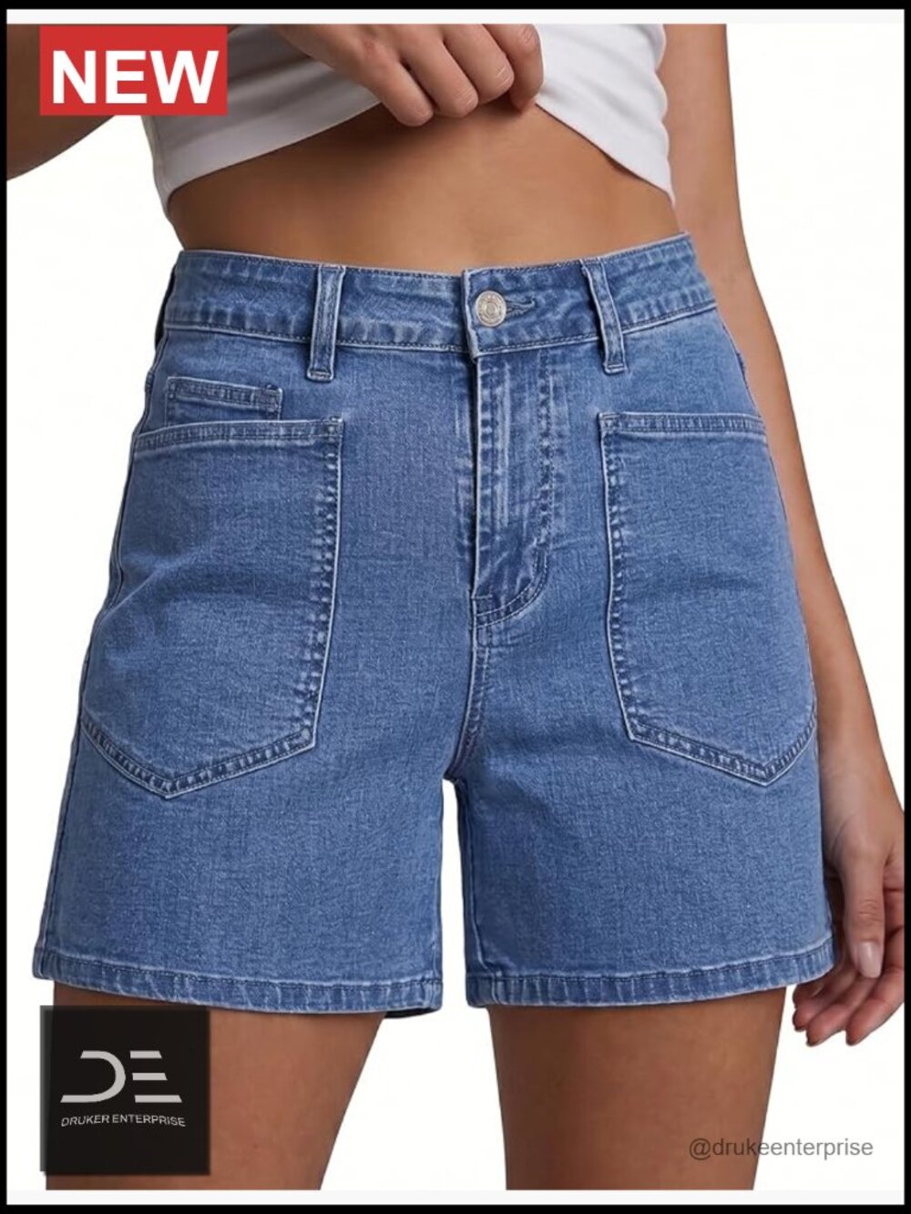 High Waisted Stretchy Denim Shorts with Pockets Jorts